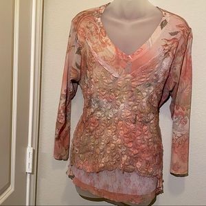 Dressbarn Floral Lace Shell Long Sleeve Top